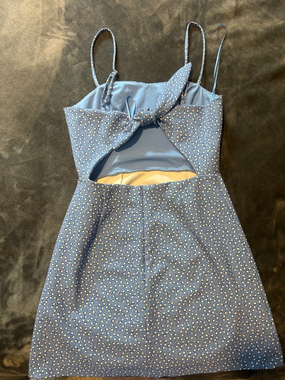 French Connection Strapless Tie Back Blue and White Floral Pattern Mini Dress XS - Picture 4 of 5